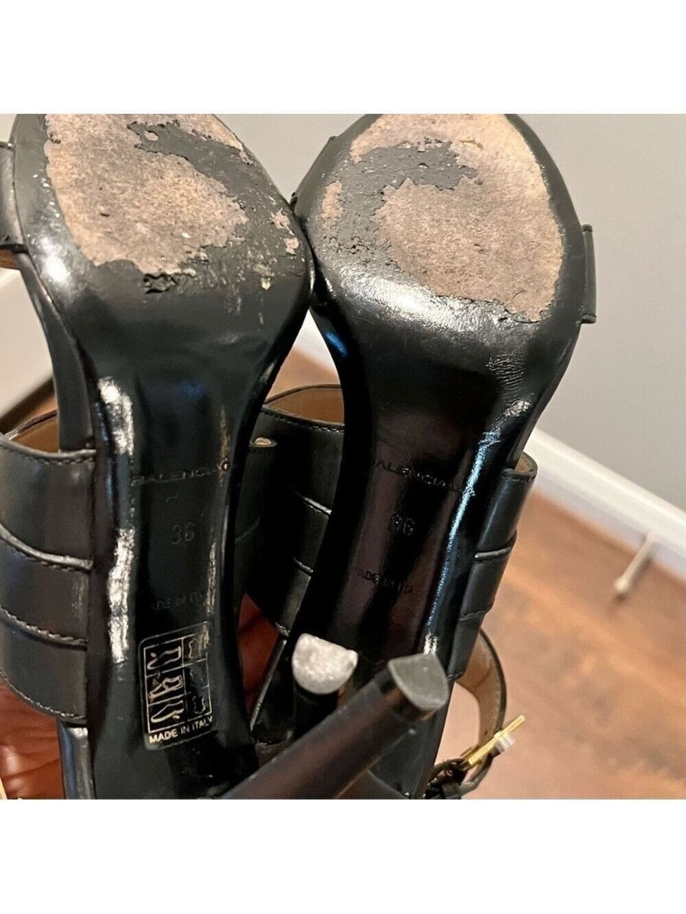 BALENCIAGA Paris black leather high heel sandals. Size 36 - Picture 10 of 10